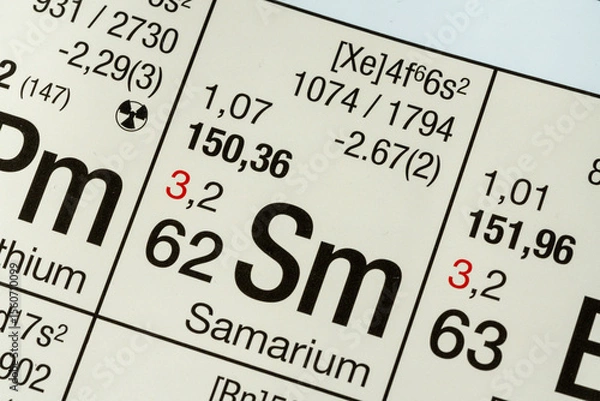 Obraz Samarium German periodic table of elements macro close-up chemical physical description
