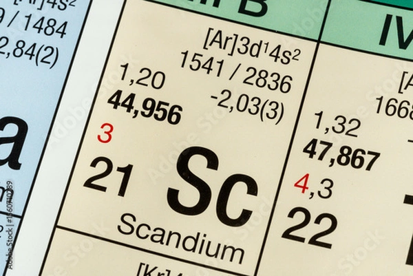 Obraz Scandium German periodic table of elements macro close-up chemical physical description