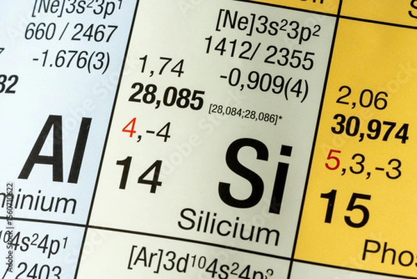 Obraz Silicon German periodic table of elements macro close-up chemical physical description