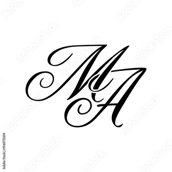 Obraz Elegant MA Monogram Logo in Black Script – Luxury Calligraphy Initial Design on White Background