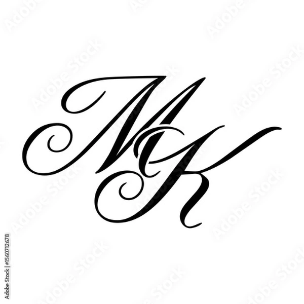 Obraz Elegant MK Monogram Logo in Black Script – Luxury Calligraphy Initial Design on White Background