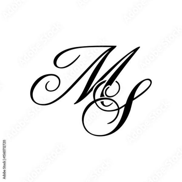 Obraz Elegant MS Monogram Logo in Black Script – Luxury Calligraphy Initial Design on White Background