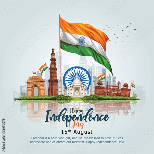 Fototapeta happy independence day India. 78 with Indian flag. abstract vector illustration design