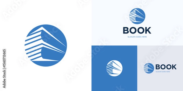 Fototapeta Circle library book logo icon design vector illustration element templates, Modern symbol stacked books sign for digital education, publisher, encyclopedia, bookstore and brand identity business