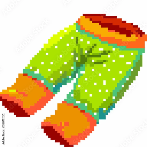 Obraz Pixel art children's shorts with bright colors and polka dots on a white background