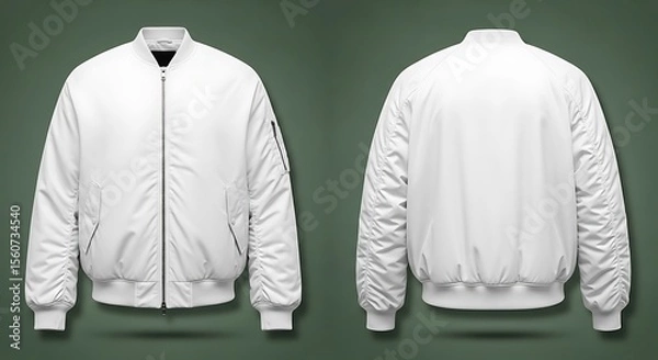 Fototapeta White bomber jacket front and back view white jacket outerwear