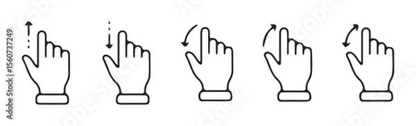 Fototapeta Black finger touch screen gesture vector. Swipe up icon. Outline symbol. Vector eps 10