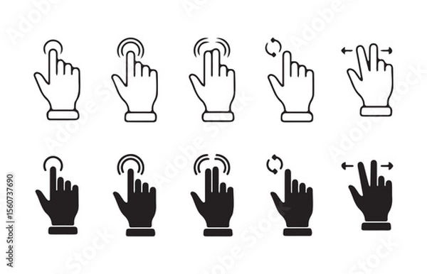 Fototapeta Swipe left right icon. Cursor and hand gesture icons set. Gesture Touch symbol. Vector illustration eps 10