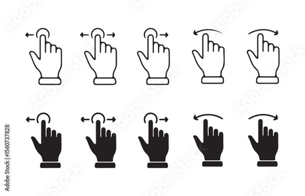 Fototapeta Swipe left right icon. Cursor and hand gesture icons set. Gesture Touch symbol. Vector illustration eps 10
