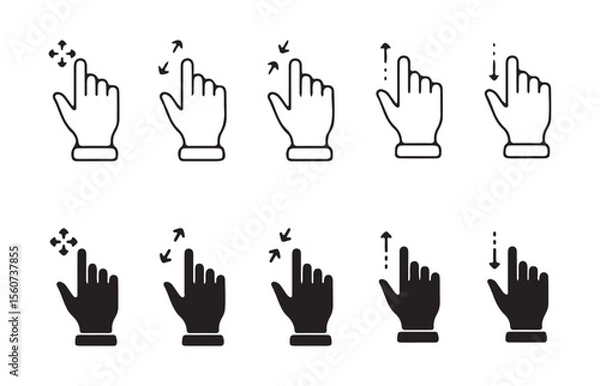 Fototapeta Swipe left right icon. Cursor and hand gesture icons set. Gesture Touch symbol. Vector illustration eps 10