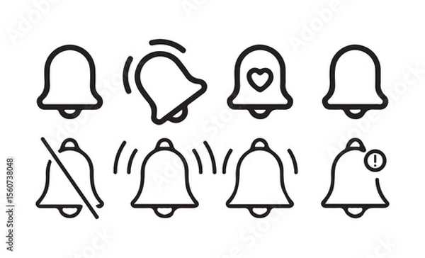 Fototapeta Outline Notification Bell Icon Set. Minimal Alert, Mute, and Message Symbols Collection.  Victor illustration eps 10