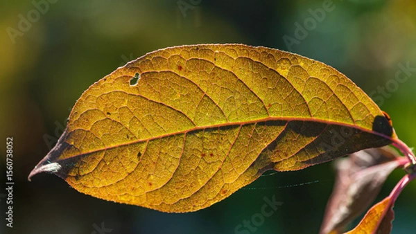 Fototapeta Close-up of a bush illuminated by an autumn leaf on a sunny day.