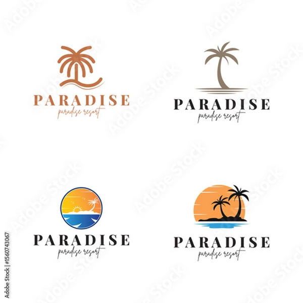 Fototapeta beach resort palm tree logo icon vector illustration template design