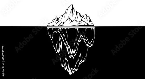 Fototapeta Floating Iceberg Reflection – Surreal Monochrome Nature Illustration
