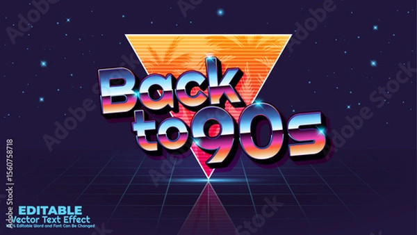 Fototapeta Back to 90s retro 3d editable vector text effect. Bold 80s neon, chrome, and futuristic style typography for digital design.