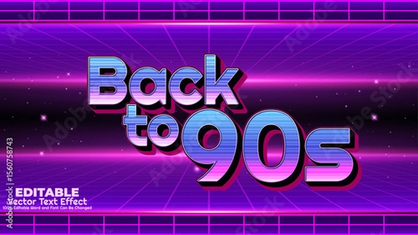 Fototapeta Back to 90s retro vibes trendy, colorful 3d editable vector text style effect. Retro synthwave typography with neon, chrome, and vibrant 80s and 90s vibes. 