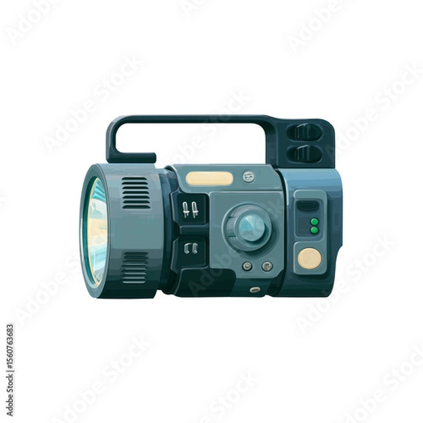 Fototapeta Camping flashlight with handle and controls on transparent background