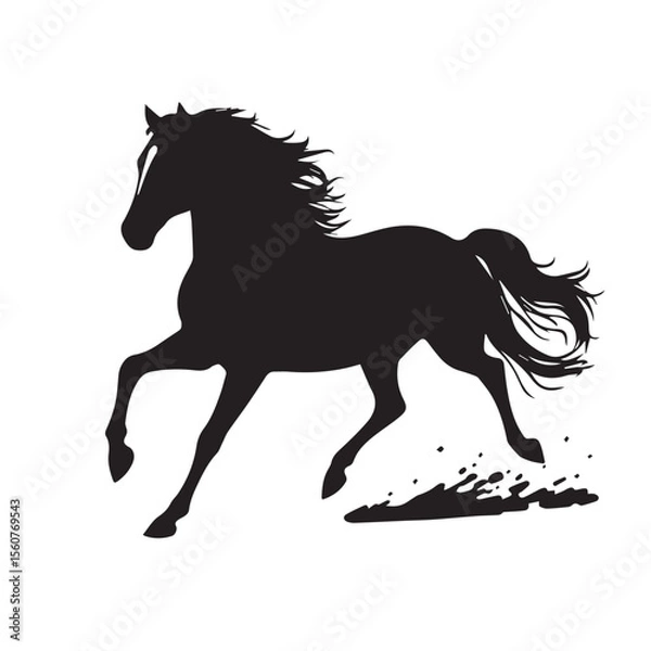 Fototapeta Silhouette of a Galloping Horse with Flowing Mane and Tail