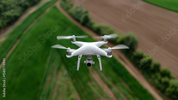 Obraz Drone flying over green farmland during daylight Generative AI