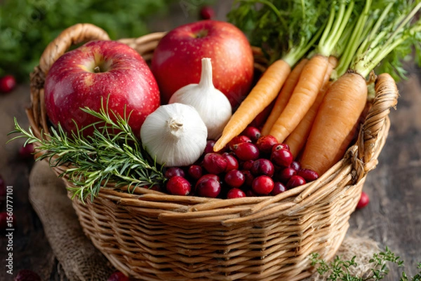 Obraz Fresh fruits and vegetables for boosting immunity and health Generative AI