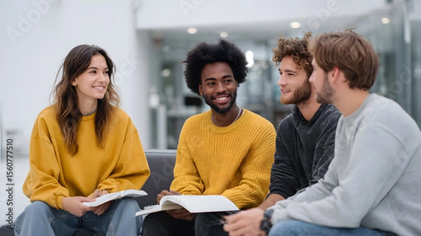 Obraz Group of students discussing projects in a modern setting Generative AI