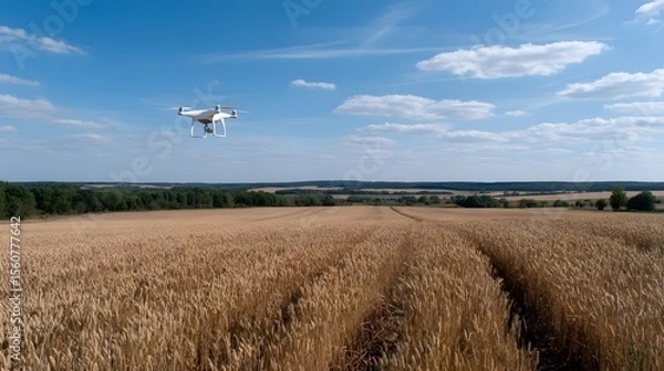 Obraz Drone surveying a wheat field under a clear blue sky Generative AI