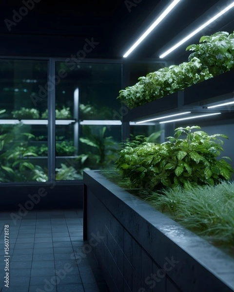 Obraz Smart indoor garden with hydroponic systems and LED lighting Generative AI