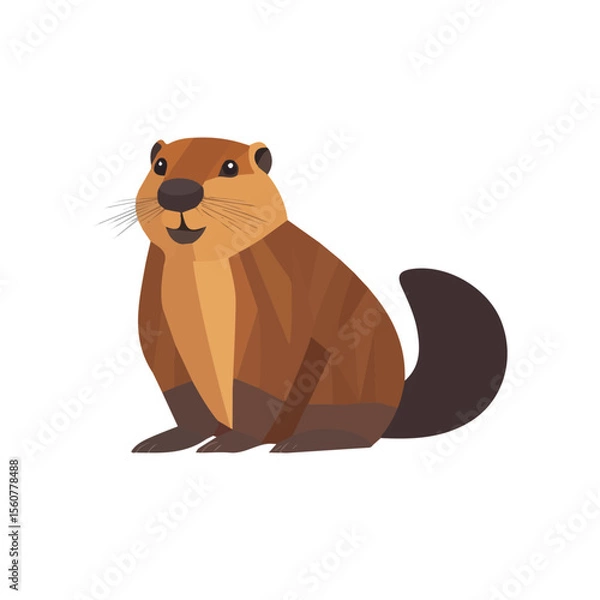 Fototapeta Flat 2D Beaver illustration, vector graphic in icon style, on white background