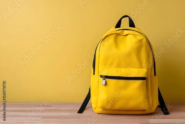 Obraz Bright yellow backpack against a solid yellow background Generative AI