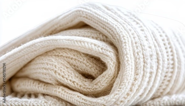 Fototapeta Close Up Aesthetic Image of Rolled White Knitted Wool Showcasing Texture and Softness for Design
