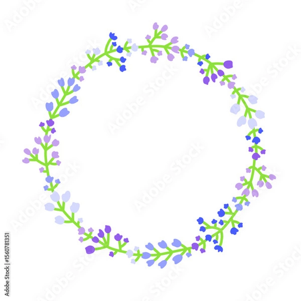 Fototapeta Cute round wreath with petite meadow flowers in soft colors isolated on white background. Floral summer circle frame.