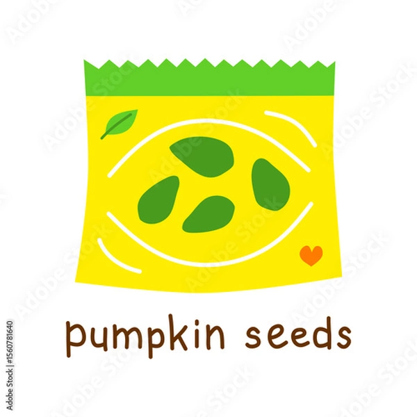 Fototapeta Hand drawn flat pumpkin seeds in packet isolated on white background. Vegan high protein.