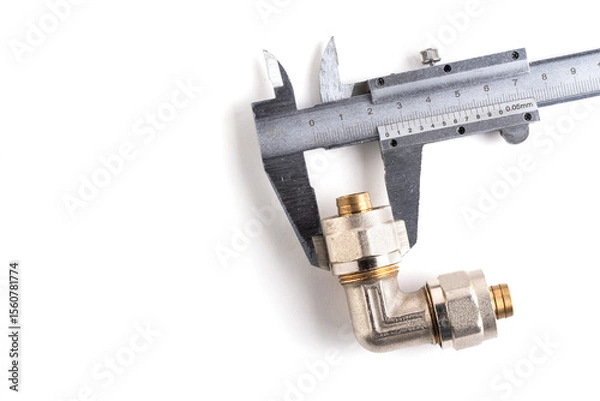 Obraz Water valve and vernier caliper isolated on a white background.