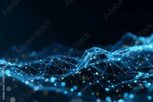 Fototapeta Abstract Digital Landscape with Interconnected Points Symbolizing Virtual Communication and Networks