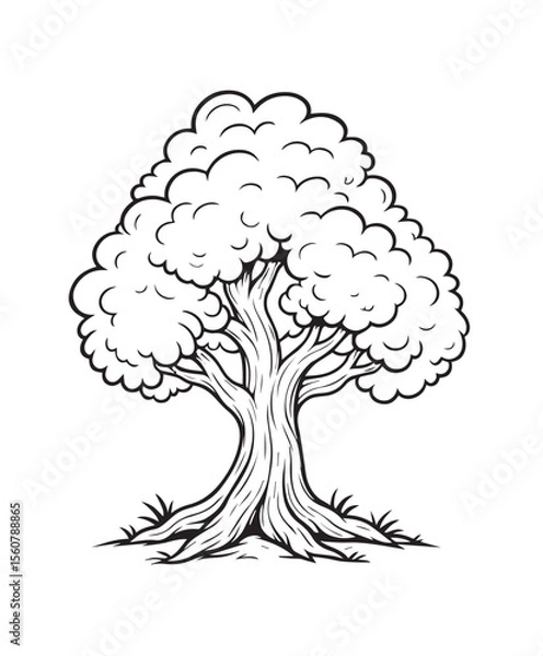 Fototapeta Majestic Oak Tree Sketch. Classic Tree Graphic in a Vintage Style. Monochrome Illustration of a Sturdy Tree, Symbolizing Nature, Growth, and Strength.