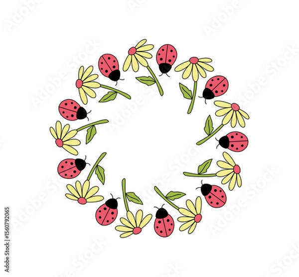 Fototapeta Floral circle frame. Round border made of from flowers. Flowers  in a circle.