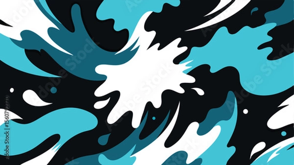 Fototapeta Abstract fluid art with geometric shapes in teal and white with transparency effect