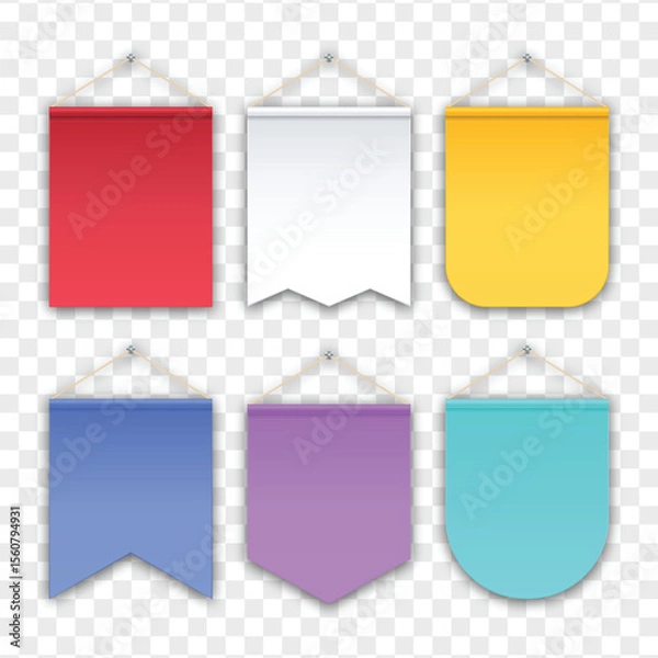 Obraz Colorful textile pennant flags on transparent background, ideal for festive decorations, party banners, event design, or celebration themes
