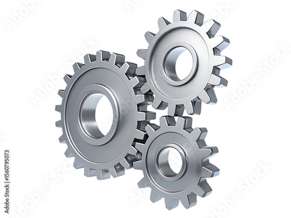 Obraz Interlocking metal gears isolated on a transparent background.PNG