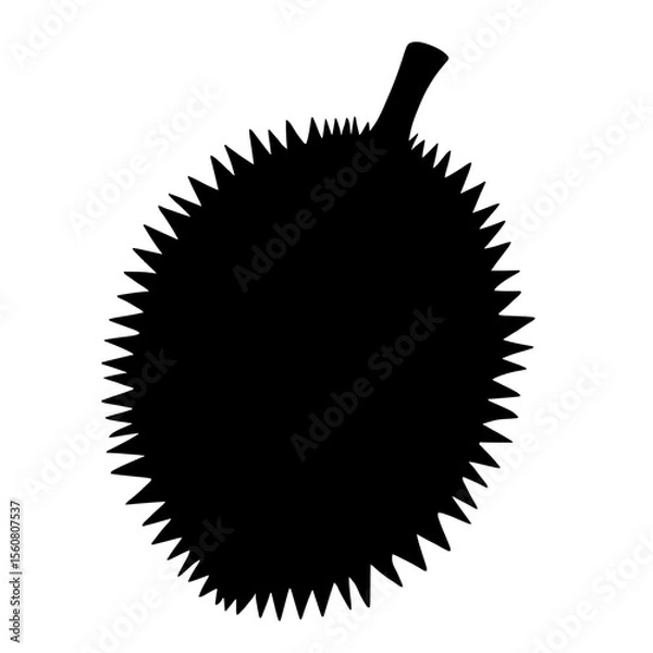 Fototapeta Minimalist black silhouette of a durian with spiky texture on white background
