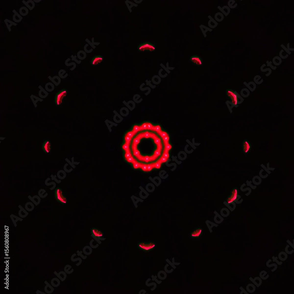 Obraz Red neon lights create circular pattern on black background