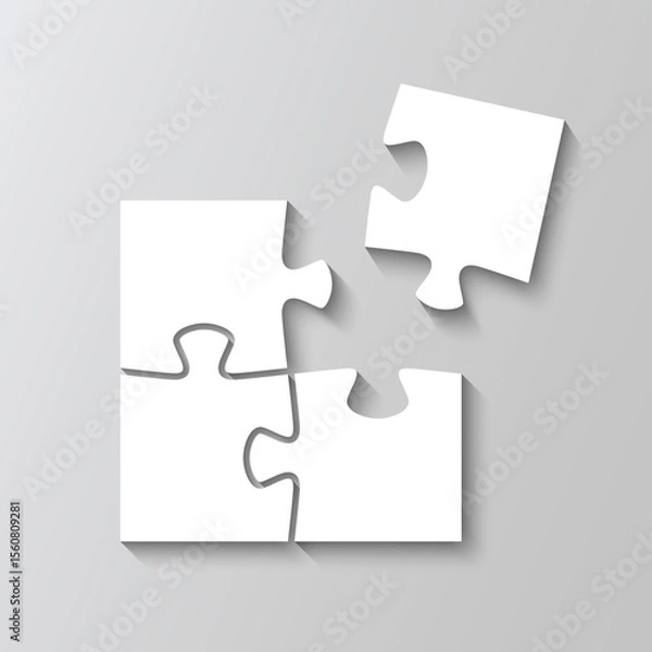 Fototapeta Puzzle pieces square grid. Jigsaw scheme for thinking game. Simple mosaic background with separate shapes. Cutting template with 4 details. Frame tiles. Vector illustration.
