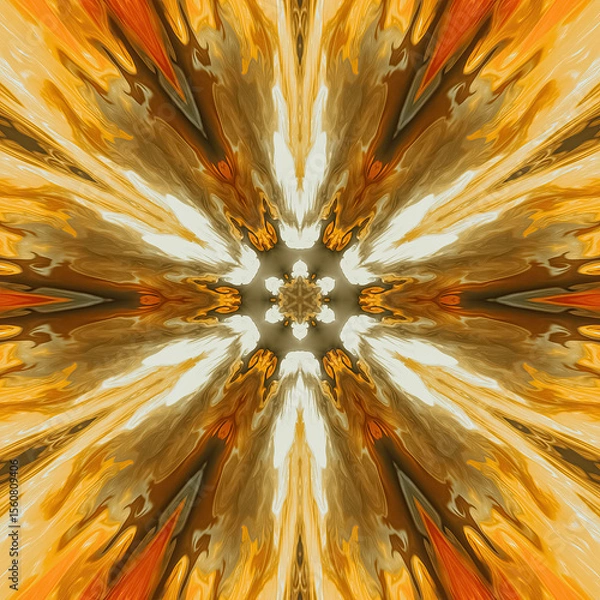 Fototapeta Abstract kaleidoscope pattern in rich yellow and orange hues