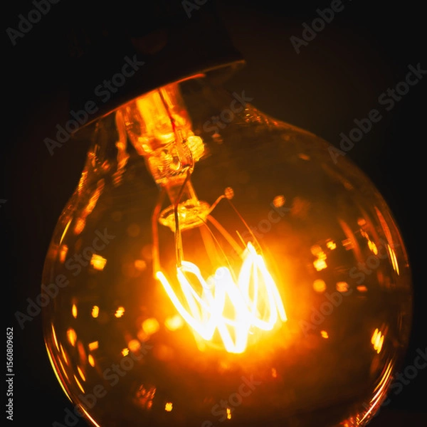 Obraz Incandescent bulb of electric garland in retro style, extreme close-up