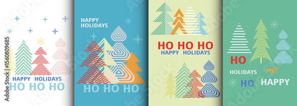 Fototapeta Christmas Tree greeting cards background, banner, flyer. Happy holidays posters  frame typography design. Set Template for advertising, web, social media, web