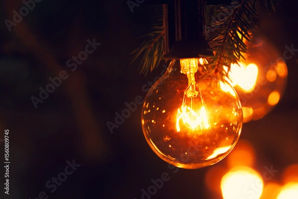 Obraz Incandescent bulb of electric garland in retro style, extreme close-up
