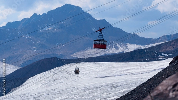 Obraz Mountain autumn landscape, Elbrus ski resort, view of the ski lifts