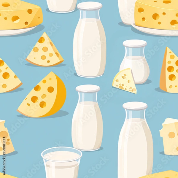 Fototapeta Milk and cheese - seamless pattern, one tile