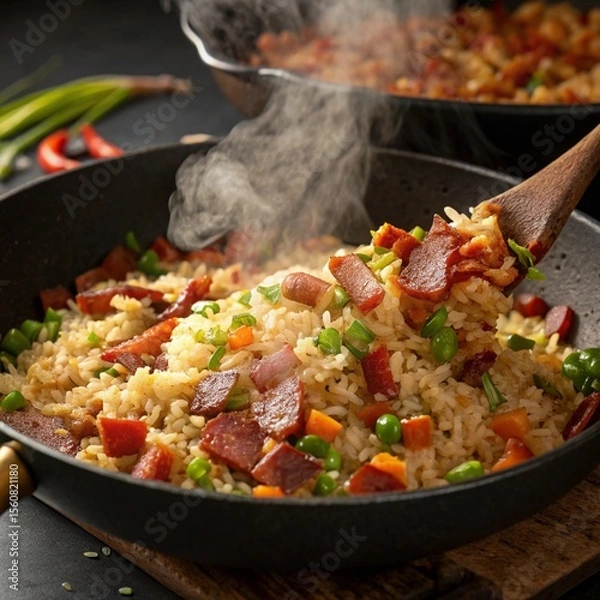 Fototapeta  Exploding bacon fried rice food delicious flavorful.