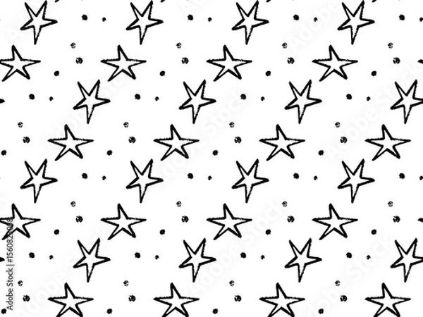 Obraz Seamless vector pattern with abstract hand drawn stars and dots. Rough crayon and brush stroke elements create a playful and expressive style. Perfect for modern textile prints, wrapping paper